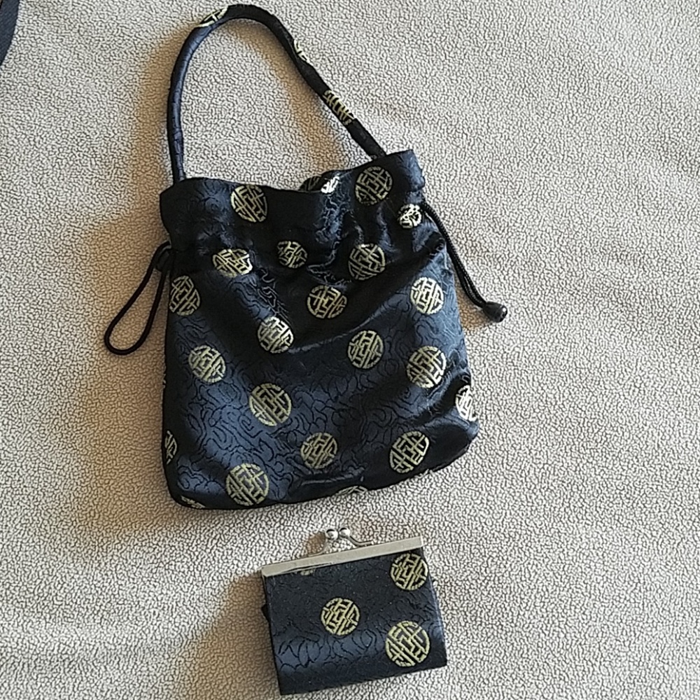 Black n Gold hand wristlet with coin purse